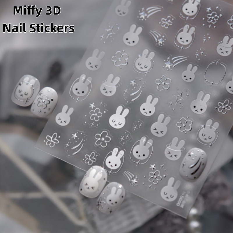 Anime Merchandise Nepal - Nieuwe Miffy 3D Metallic Zilveren Nagelstickers